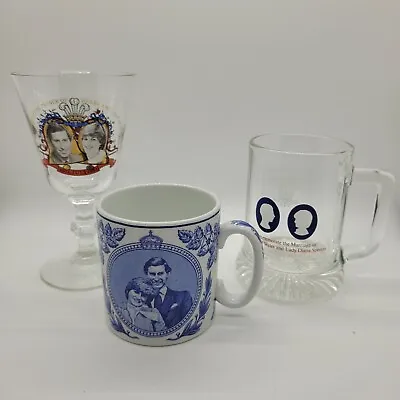 Buy 3x Prince Charles And Diana Commemorative Glass And China - Cup, Tankard, Goblet • 6£