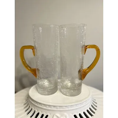 Buy 2 Crackle Drinking Glasses With Amber Handles 7 1/2” Tall • 28.44£