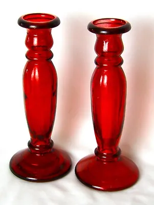 Buy Attractive Pair Of Vintage Cranberry Glass Candlesticks • 12.95£