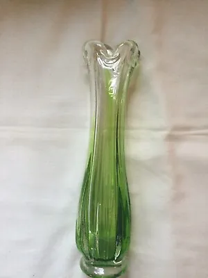 Buy Vintage Retro Green Pressed Glass Vase With Fluted Top • 12.50£