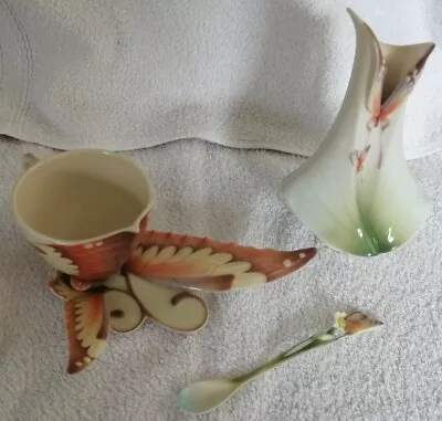 Buy Franz Porcelain Butterfly Cup Saucer XP1907 Spoon Vase • 45£