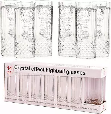 Buy 6x Crystal Effect Reusable Highball Drink Glasses Vintage Clear Plastic Acrylic • 9.75£