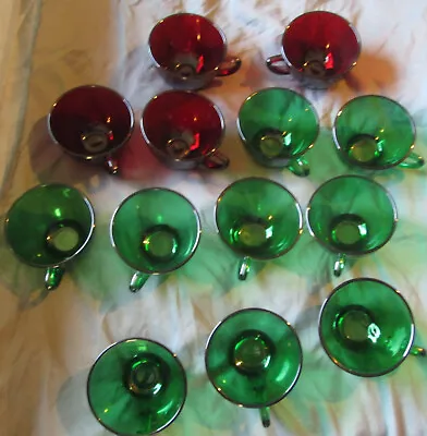 Buy Anchor Hocking Royal Ruby Red (4) Forest Green (9) Set Of 13 Punch Cups Glasses • 14.44£