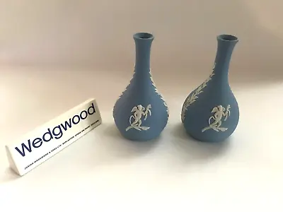Buy 2 Wedgwood Blue Jasperware Bud Vases In Excellent Condition . • 17.99£