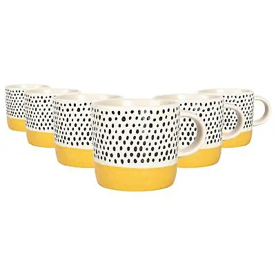 Buy 6x Dipped Dotty Stoneware Coffee Mugs Large Rustic Tea Cups Set 385ml Mustard • 19£