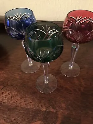 Buy Vintage Bohemian Harlequin Hock Wine Glass X 3 Glasses 19.5 Cm  Exc Condition • 79£