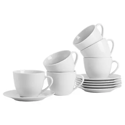 Buy White Cappuccino Cups And Saucers Set Coffee Tea Porcelain 320ml (11oz) Set X6 • 21£