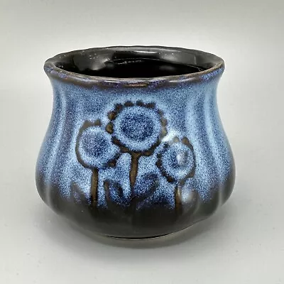 Buy Small Blue Glazed Planter With Sunflowers Vintage 1970s Ceramic Pottery • 8.52£