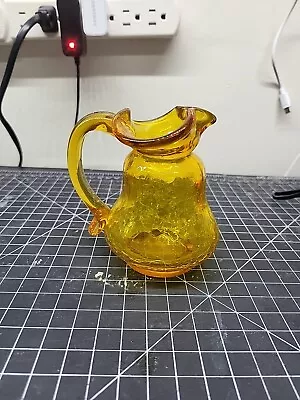 Buy 4  Vintage Amber Hand Crafted Crackled Glass Pitcher Vase Odd Shaped • 23.68£