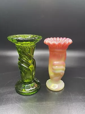 Buy 2 Fenton Mini Hand/ Torch Vases. Burmese And Green • 139.63£