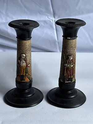 Buy Pair Of Vintage / Antique Bretby Pottery Mr Pickwick Candlestick Candle Holder • 19.99£