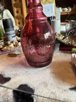 Buy Vintage Bohemian Cranberry Pink Glass Decanter • 25£