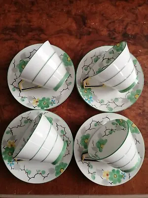 Buy Paragon Art Deco 4 Duos And 2 Spare Saucers Floral & Green 2156 BARGAIN • 45£