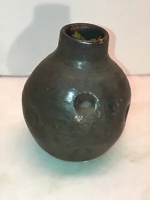 Buy Pottery Vase Weed Pot Brown Gray Dimples Signed 4 1/2” • 19.29£