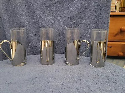 Buy 4  Vintage DANISH GLASS / CHROME 'Hot Toddy' Or Coffee Cups, Tullamore  • 25£
