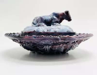 Buy Antique Victorian Greener & Co Glass Purple Slag Cow On Nest Covered Butter Dish • 15.79£
