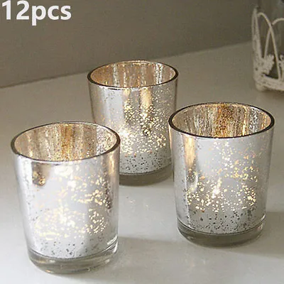 Buy 12 X Mercury Vintage Glass Tea Light Candle Holders Votive Wedding Home Decor • 10.99£