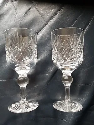 Buy Pair Lead Crystal Cut Glass Wine Glasses 16cm Tall Criss Cross • 14.99£