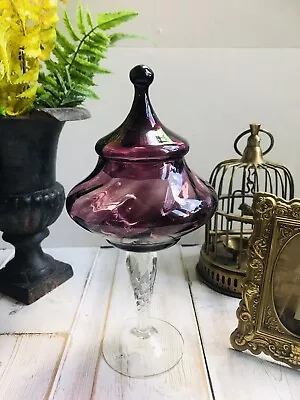 Buy Vintage Bon Bon Jar Italian Empoli Amethyst Purple  Apothecary  Glass Jar & Lid • 12£