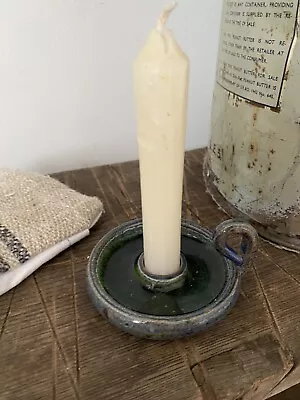 Buy Art Pottery Handmade Blue Ceramic And Fused Glass Chamber Stick Candle Holder • 10£