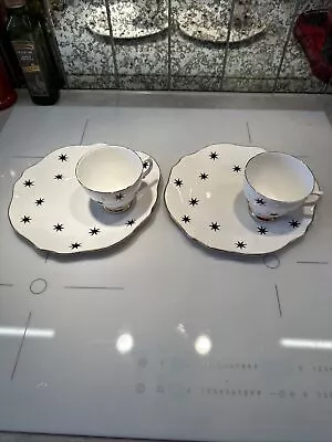 Buy Vintage Royal Vale Black Star Bone China Two Buffet Plates And Cups • 15£