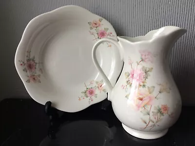 Buy Chipped Bowl Small Jug & Wash Bowl Set Ceramic Flowers Pitcher& Wash Basin 400ml • 10£