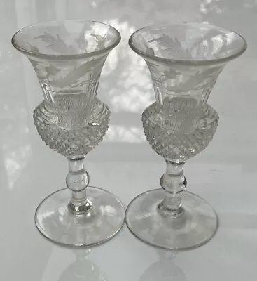 Buy Edinburgh Crystal Hand Blown Thistle Liquor Glasses 3.5” Tall.  Pre 1918 • 36£