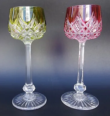 Buy PAIR FRENCH Baccarat COLBERT Green & Red Color Cut Crystal Hoock Wine Glass • 1,019.48£
