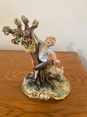 Buy Vintage Capodimonte Boy On The Tree Chased By Dog, Signed , Limited Edition • 60£