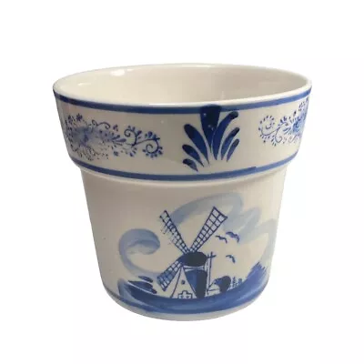 Buy Planter Delft Style Windmill & Floral Made In Holland Vintage Ceramic Plant Pot • 7.99£