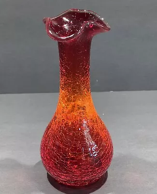 Buy Vintage 1950's Flawless! Hand Blown Ruby Red Crackle Glass Vase • 24.58£