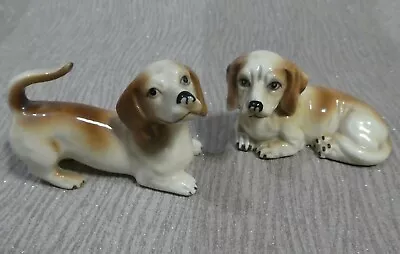 Buy Small Vintage Basset Hounds Dogs Ornaments Glazed China With Unglazed Base • 10.95£