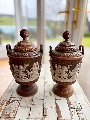 Buy Antique Black Forest Harvest German Pottery Lidded Vases Urns • 195.99£