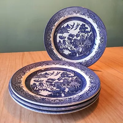 Buy Set Of 4 Vtg Blue Willow Churchill Dinner Plates Staffordshire England 10-1/4  • 47.45£