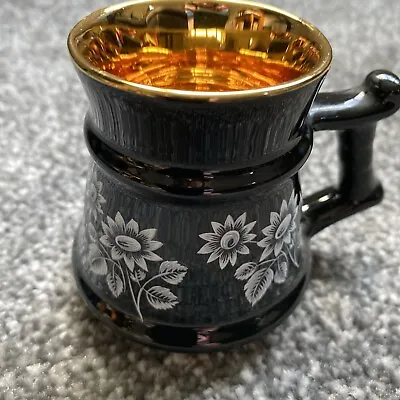 Buy Prinknash Pottery Small Black Gold  Tankard Decorative Floral Design • 2.95£
