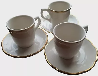 Buy Three Syracuse China Demitasse Coffee Cups & Saucers White Gold Ring USA. Set 3 • 12.53£