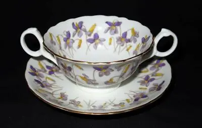 Buy Cauldon Ware England 4724 Set Of 4 Cream Soup Bowls & 6 Plates, Purple Irises • 111.13£