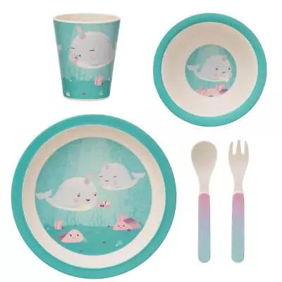 Buy Sass & Belle Alma Narwhal Kids Bamboo 5pc Childrens Dinner Plate Bowl Set • 15.99£