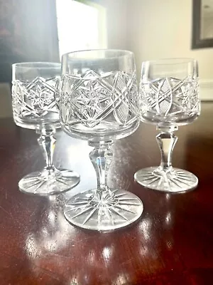Buy Cristallo Design Crystal Etched Wine Drinking Glasses Set Of 3 Antique 1950's  • 26.56£