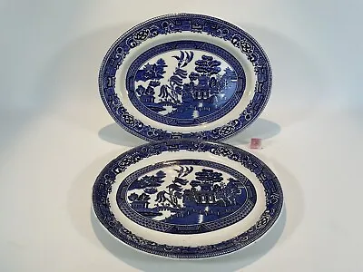 Buy Vintage Myott Old Willow 1 Rimmed Oval And 1 Oval Plate/Dish • 14.99£