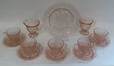 Buy Vintage 1930s Art Deco Hazel Co Royal Lace Pink Depression Glass 18 Piece Set • 65£