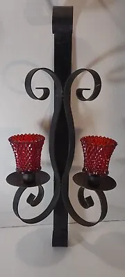 Buy Metal Wall Sconce Red Flash Glass Votive Candle Holders Gothic  • 44.57£