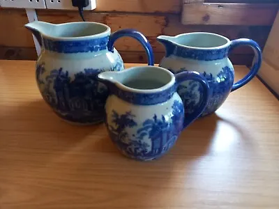 Buy 3pcs Set Of Vintage Victoria Ware Blue And White, Ironstone Jugs / Pitchers • 50£