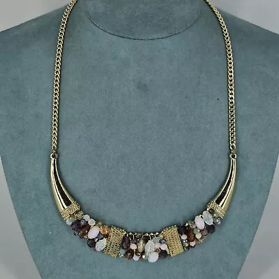 Buy M&S Necklace Multicoloured Glass Beaded Bar Collar Gold Tone 17  • 8£