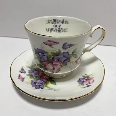 Buy July Duchess England Fine Bone China Tea Cup And Saucer Flowers Pink Purple • 17.05£