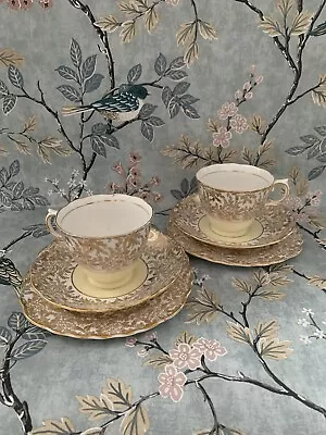 Buy 2 Vintage Colclough Tea Trios Cup Saucers Plates Bone China Gold Gilt 50s • 22.99£