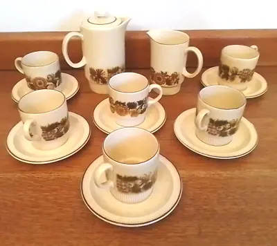 Buy Retro Poole Pottery Set  'Thistlewood' Cups & Saucers X 6 Milk Jug & Coffee Pot • 24£