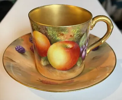 Buy Ultra Rare 1900s Royal Worcester Painted Fruit Gold Coffee Can Cup & Saucer Mini • 548.79£