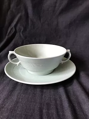 Buy Wood`s Ware Beryl Green Two Handle Soup Bowl & Saucer • 16£