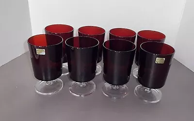 Buy Eight (8) Vintage Ruby Red LUMINARC FRANCE Arcoroc Footed 5” Glasses • 31.60£